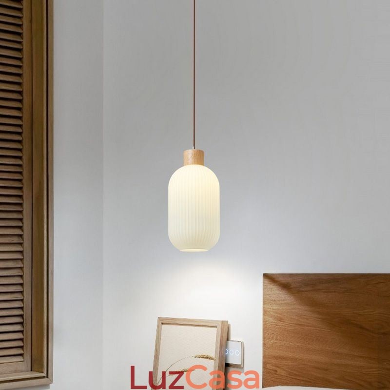 Luminária pendente de madeira japonesa, lanterna de vidro, luz suspensa