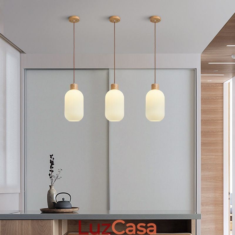 Luminária pendente de madeira japonesa, lanterna de vidro, luz suspensa