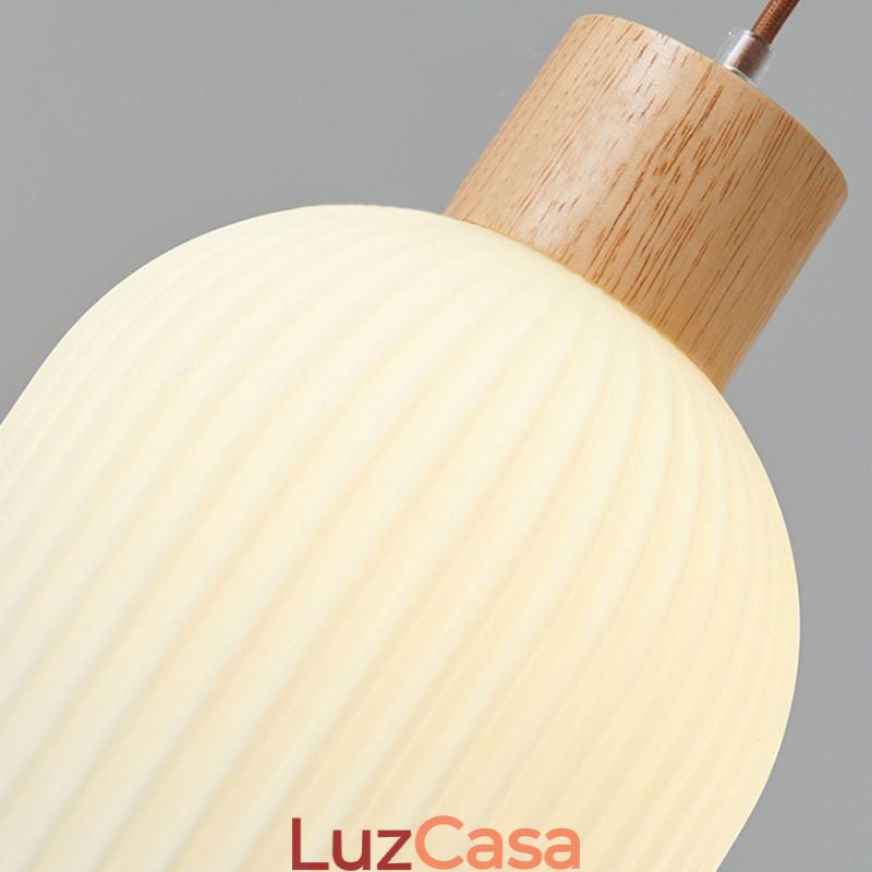 Luminária pendente de madeira japonesa, lanterna de vidro, luz suspensa