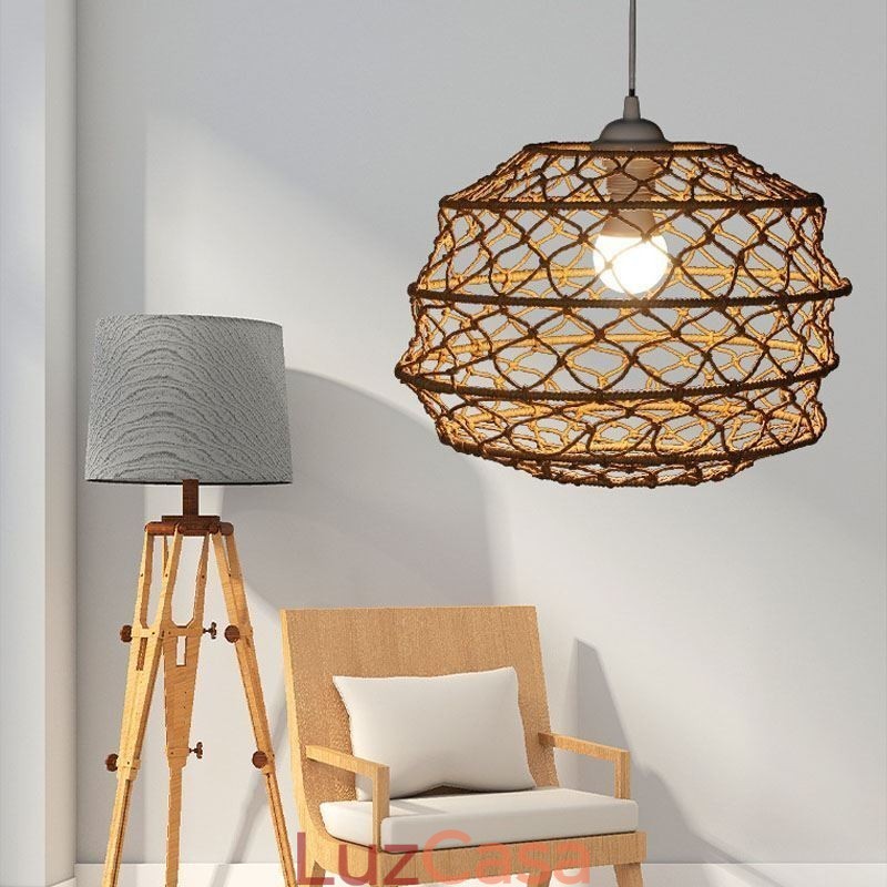 Moderna Pastoral Pendant Light Criativa Rattan Hanging Light Com Abajur Dobrável