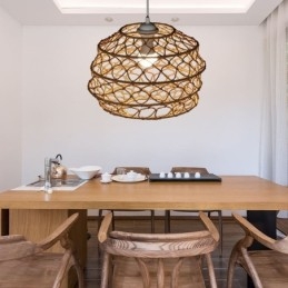 Moderna Pastoral Pendant Light Criativa Rattan Hanging Light Com Abajur Dobrável