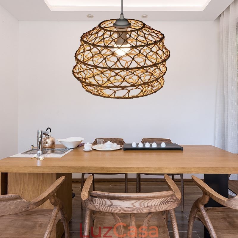 Moderna Pastoral Pendant Light Criativa Rattan Hanging Light Com Abajur Dobrável
