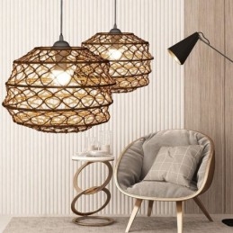 Moderna Pastoral Pendant Light Criativa Rattan Hanging Light Com Abajur Dobrável