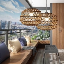 Moderna Pastoral Pendant Light Criativa Rattan Hanging Light Com Abajur Dobrável