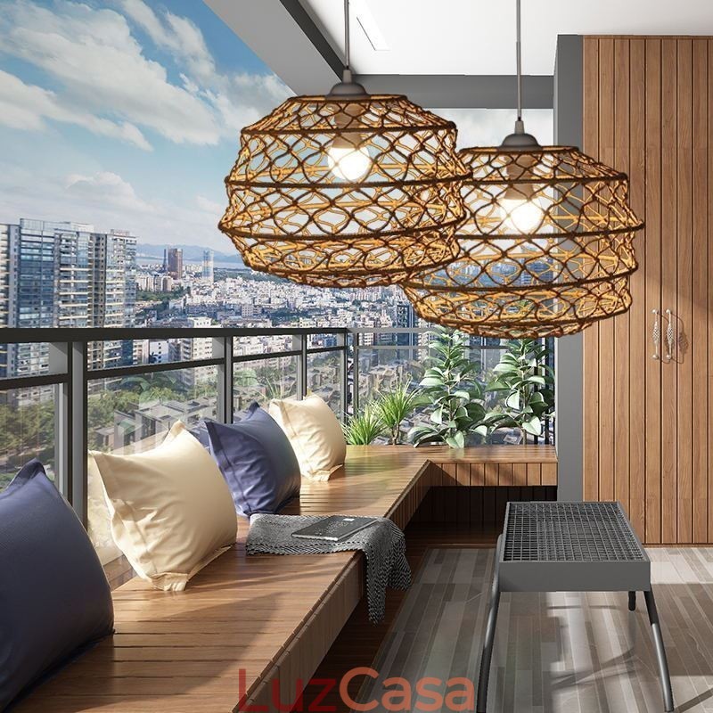 Moderna Pastoral Pendant Light Criativa Rattan Hanging Light Com Abajur Dobrável