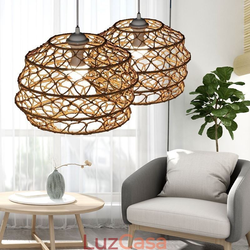 Moderna Pastoral Pendant Light Criativa Rattan Hanging Light Com Abajur Dobrável