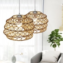 Moderna Pastoral Pendant Light Criativa Rattan Hanging Light Com Abajur Dobrável