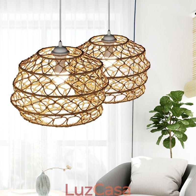 Moderna Pastoral Pendant Light Criativa Rattan Hanging Light Com Abajur Dobrável
