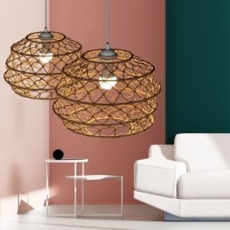 Moderna Pastoral Pendant Light Criativa Rattan Hanging Light Com Abajur Dobrável