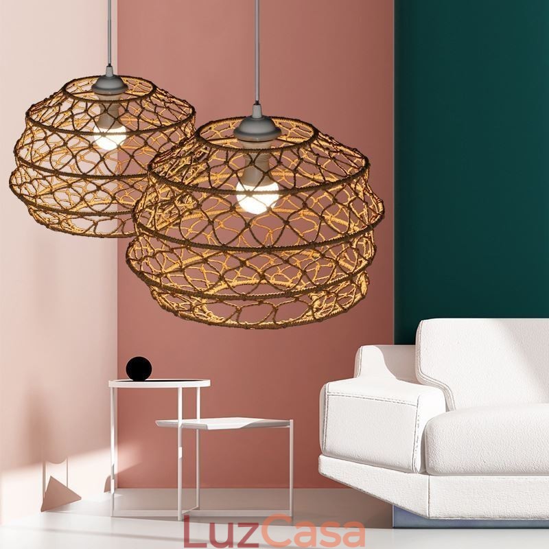 Moderna Pastoral Pendant Light Criativa Rattan Hanging Light Com Abajur Dobrável