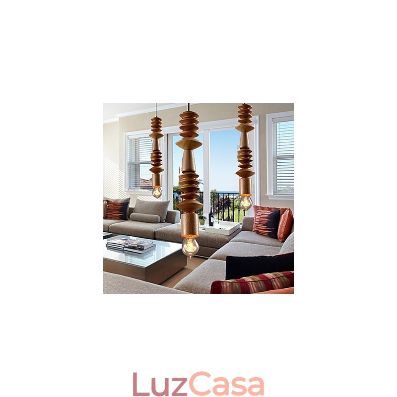 Lustre Mini Estilo Tradicional Clássico Madeira Bambu