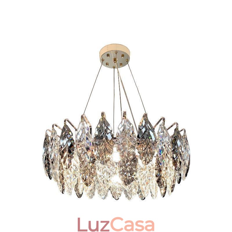 Lustre europeu de ferro com pingente e folha de vidro criativo