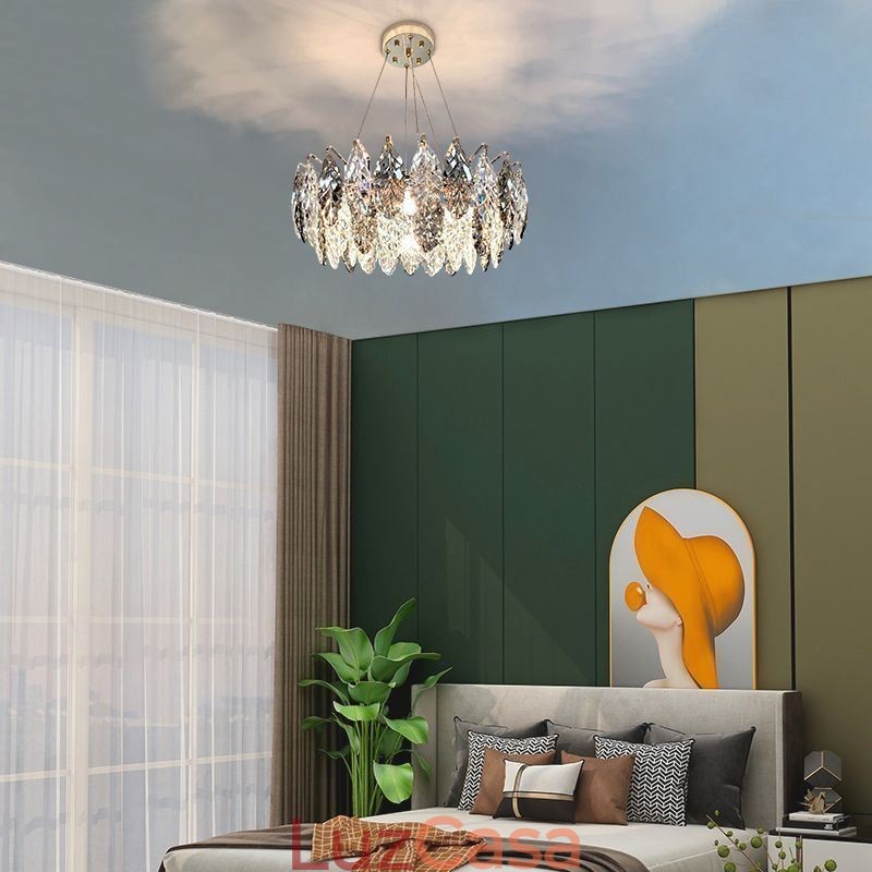 Lustre europeu de ferro com pingente e folha de vidro criativo