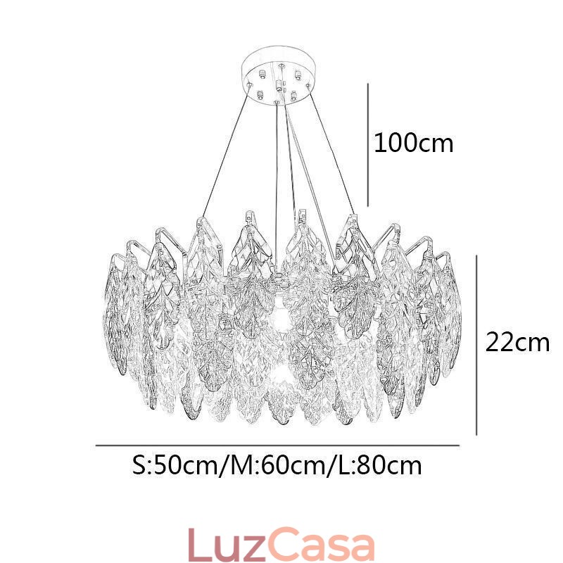 Lustre europeu de ferro com pingente e folha de vidro criativo