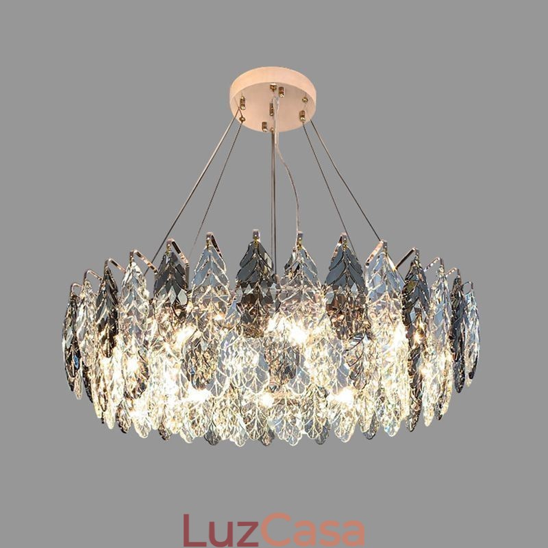 Lustre europeu de ferro com pingente e folha de vidro criativo