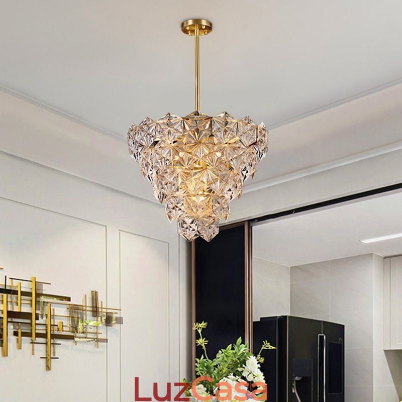 Lustre europeu de vidro com pingente moderno em formato de cone