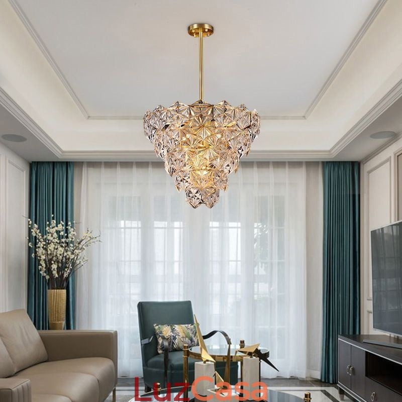 Lustre europeu de vidro com pingente moderno em formato de cone