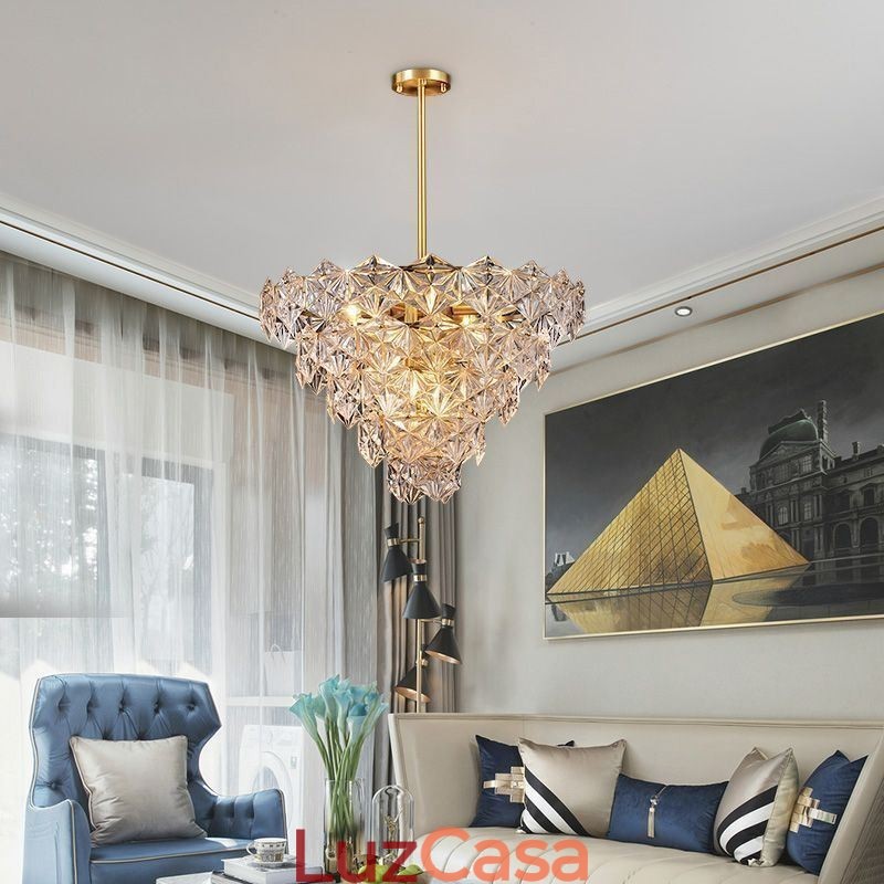 Lustre europeu de vidro com pingente moderno em formato de cone