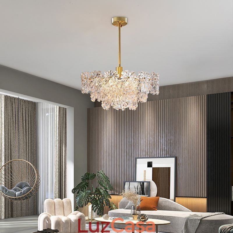 Luminária pendente de luxo decoração para casa lustre de vidro sala de estar