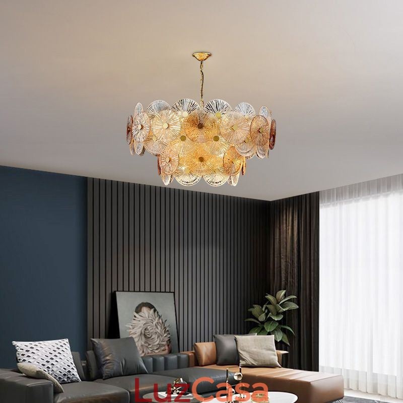 Lustre moderno Spark Disc, luminária pendente de vidro Firework, iluminação para decoração de casa