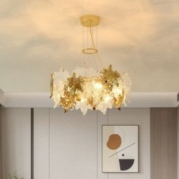 Folha de bordo pingente luz decoração europeia casa lustre de vidro