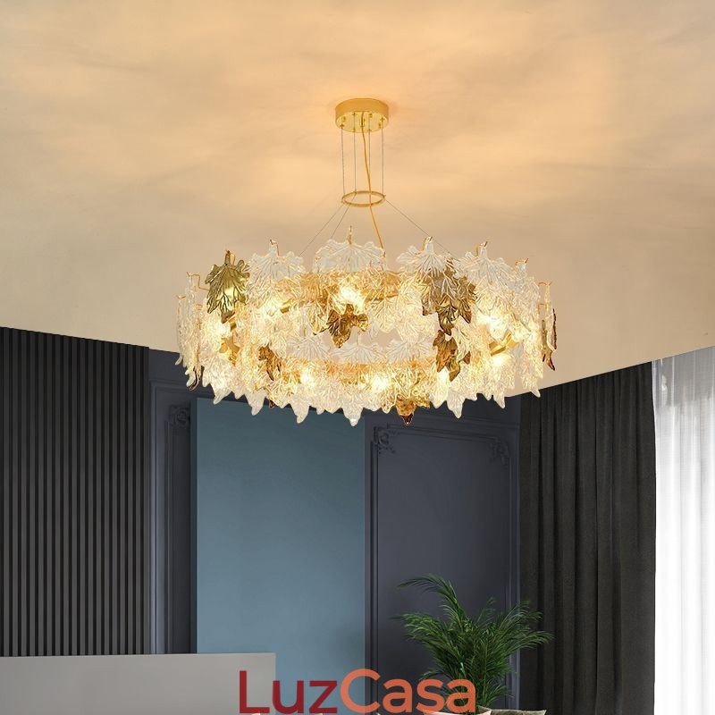 Folha de bordo pingente luz decoração europeia casa lustre de vidro