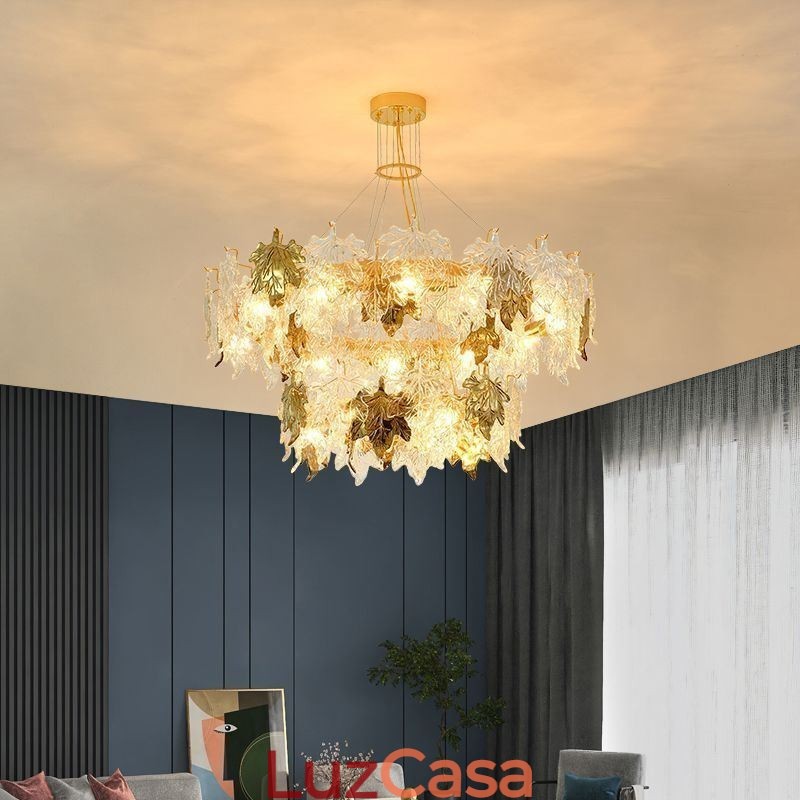 Folha de bordo pingente luz decoração europeia casa lustre de vidro