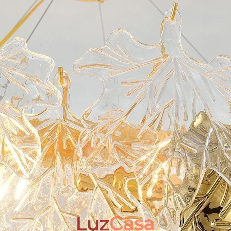 Folha de bordo pingente luz decoração europeia casa lustre de vidro