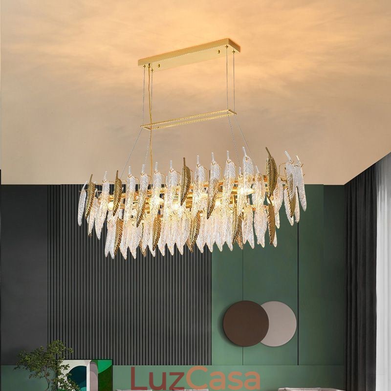 Lustre de vidro artístico Pena Oval Pendente Luz