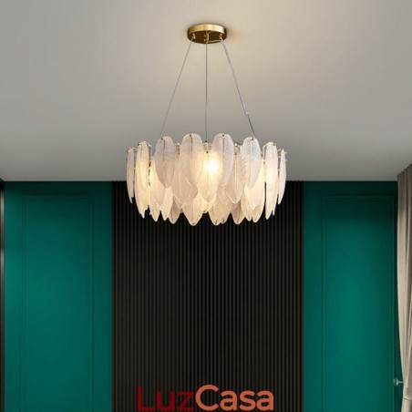 Lustre de vidro artístico Pena Redondo Pendente Luz Lustre de vidro artístico Pena Redondo Pendente Luz