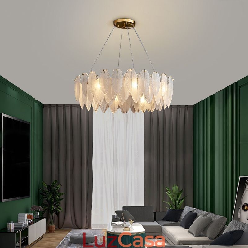 Lustre de vidro artístico Pena Redondo Pendente Luz