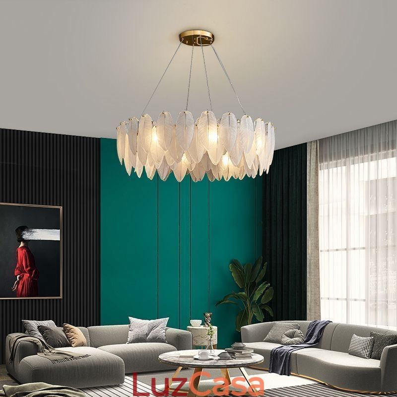Lustre de vidro artístico Pena Redondo Pendente Luz