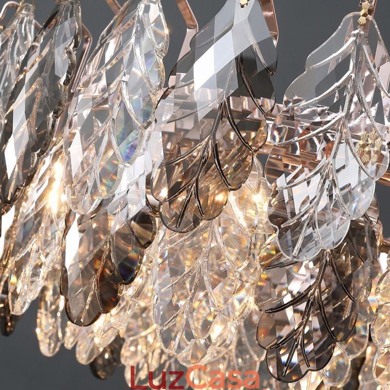 Lustre de vidro com pingente de ferro europeu, criativo, folha, lustre