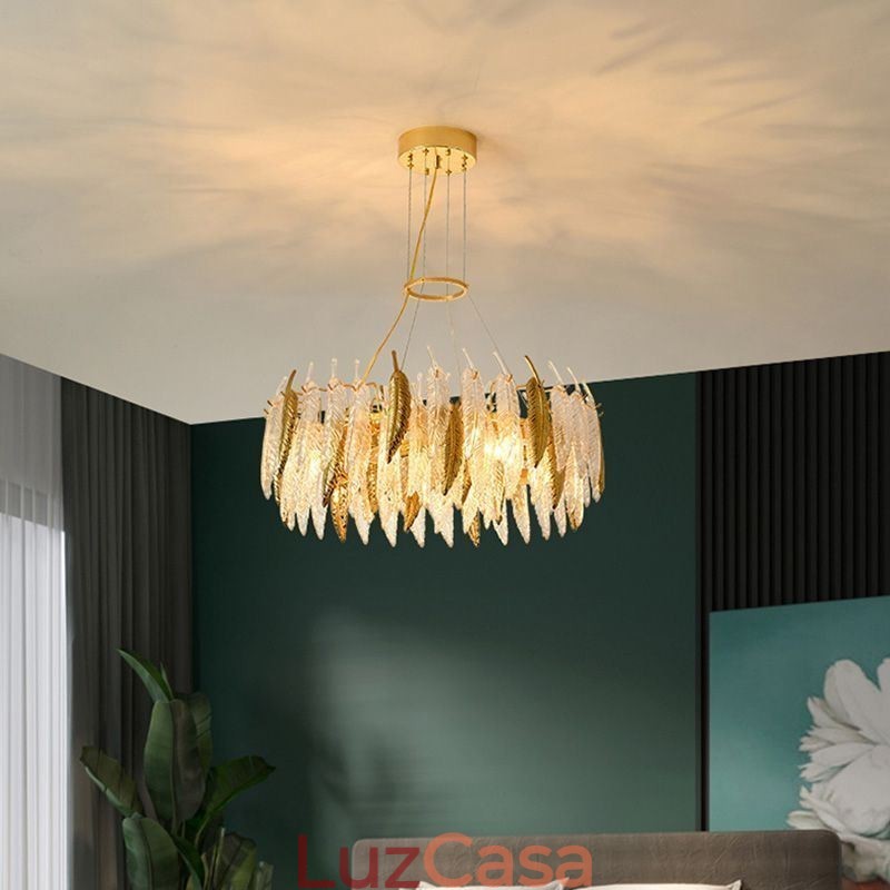Lustre de vidro artístico Feather Round Ceiling Light