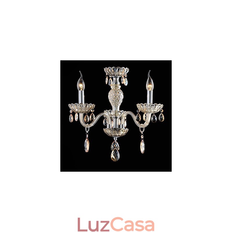 3 Luzes O estilo do palácio Lustre de vidro com lâmpada de vela