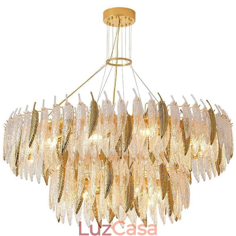 Lustre de vidro artístico Feather Round Ceiling Light