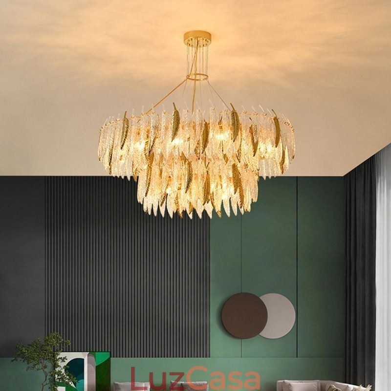 Lustre de vidro artístico Feather Round Ceiling Light
