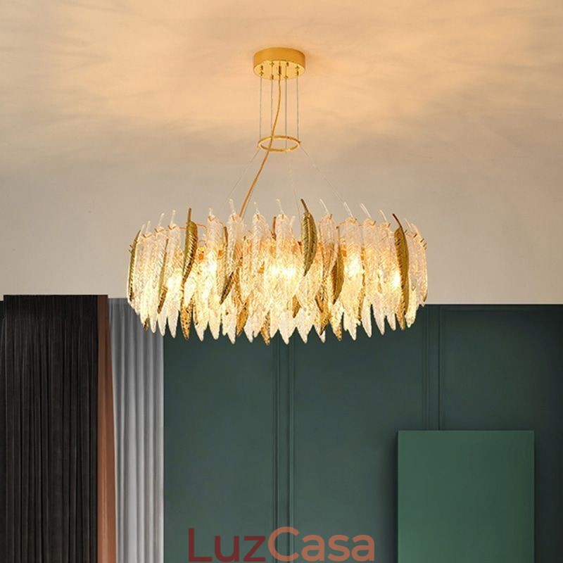 Lustre de vidro artístico Feather Round Ceiling Light
