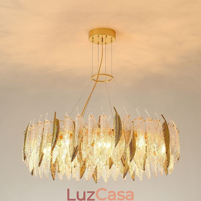 Lustre de vidro artístico Feather Round Ceiling Light