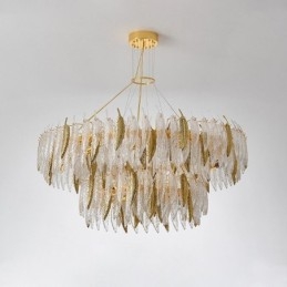 Lustre de vidro artístico Feather Round Ceiling Light