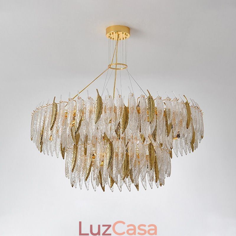 Lustre de vidro artístico Feather Round Ceiling Light