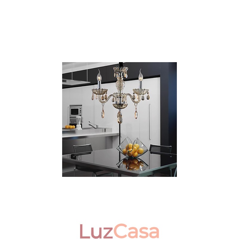 3 Luzes O estilo do palácio Lustre de vidro com lâmpada de vela