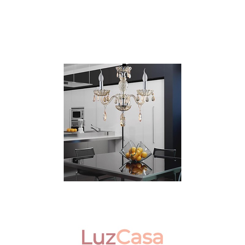 3 Luzes O estilo do palácio Lustre de vidro com lâmpada de vela
