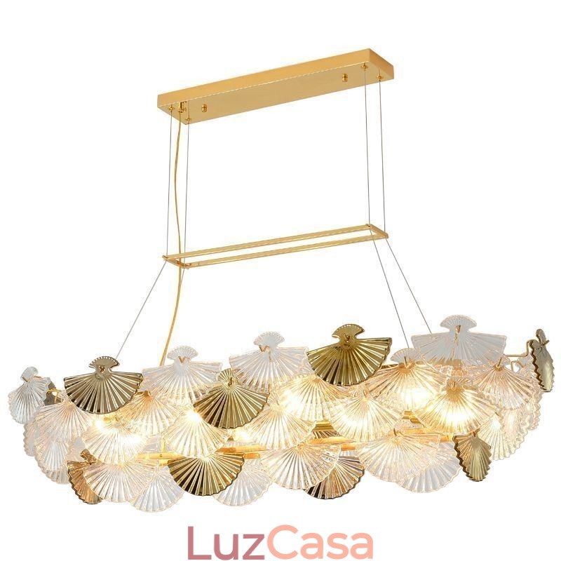 Lustre de vidro europeu em forma de leque com pingente de arte