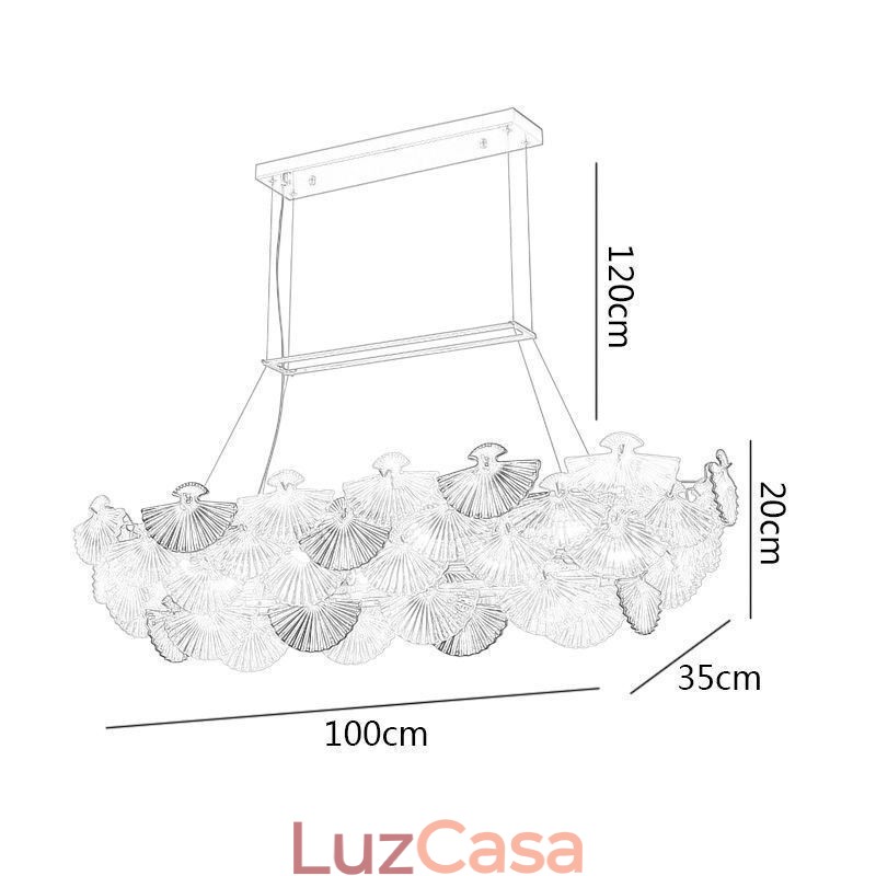 Lustre de vidro europeu em forma de leque com pingente de arte
