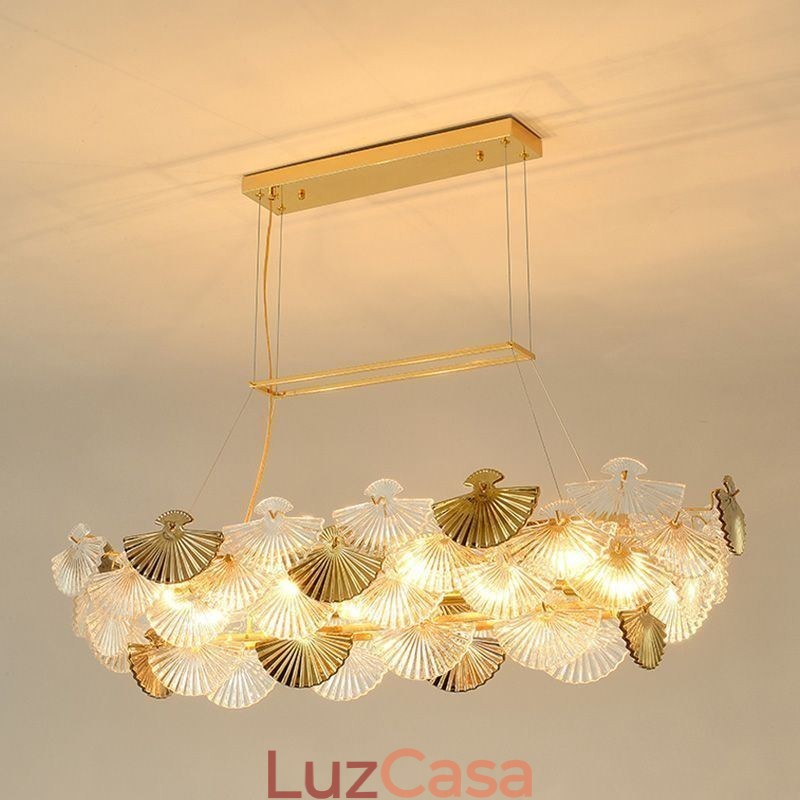 Lustre de vidro europeu em forma de leque com pingente de arte