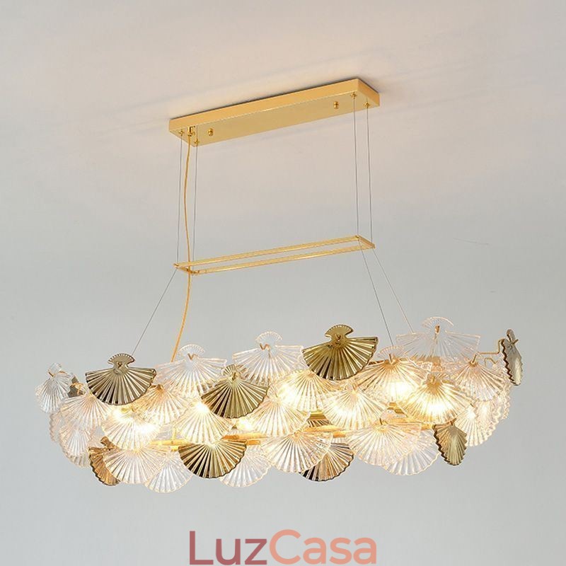 Lustre de vidro europeu em forma de leque com pingente de arte