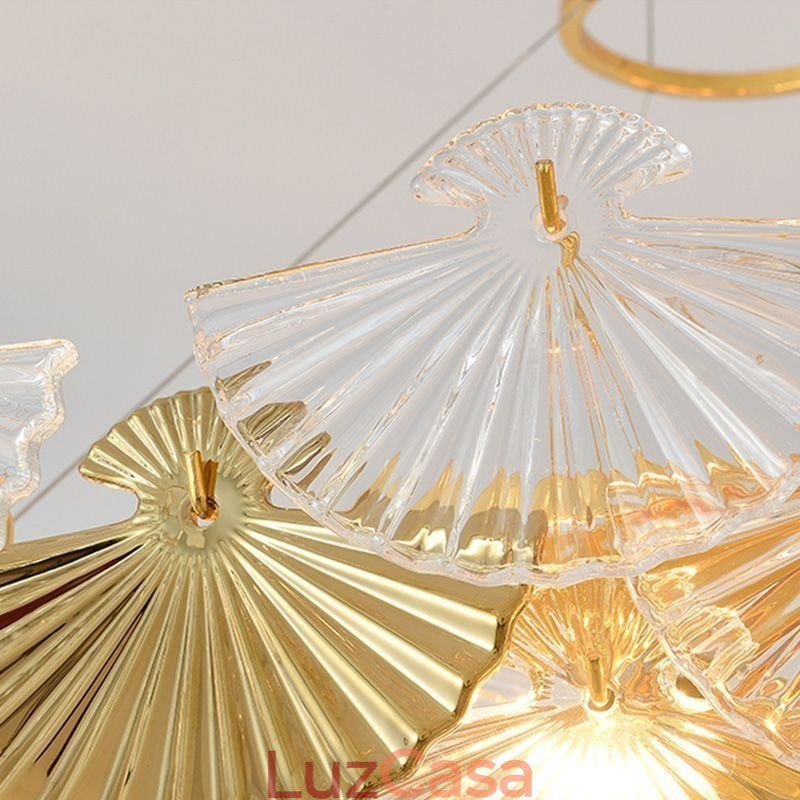 Lustre de vidro europeu em forma de leque com pingente de arte