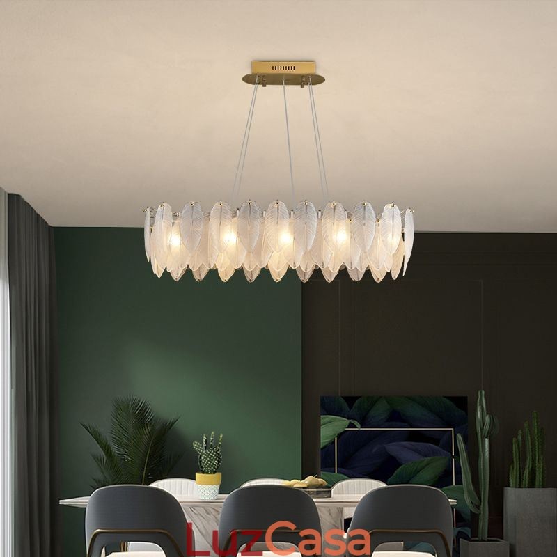 Lustre de vidro artístico Feather Round Pendant Lighting