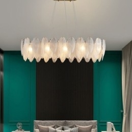 Lustre de vidro artístico Feather Round Pendant Lighting